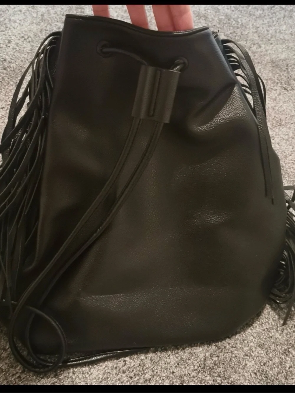 Victoria’s Secret black backpack bag with fringe